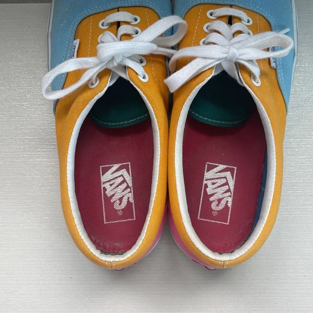 Vans Blue, Yellow, and Pink Low-Top Sneakers